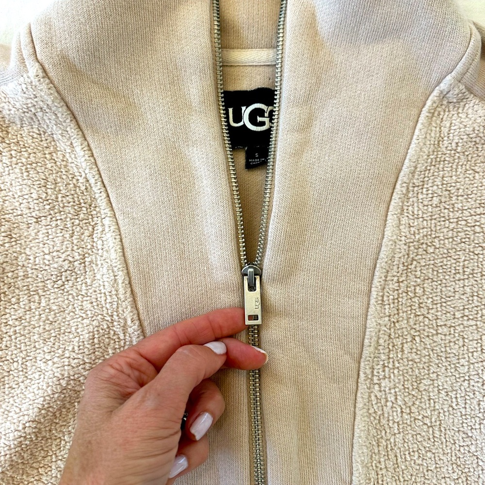 Ugg Elena Half Zip French Terry Pullover Sweatshirt in Cream - Picture 8 of 13